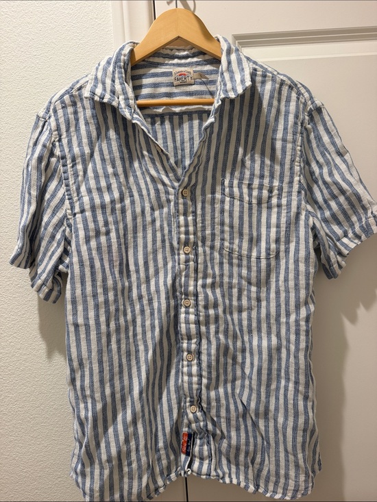 Faherty Other - Faherty Blue and White Striped Short-Sleeve Button-Down linen